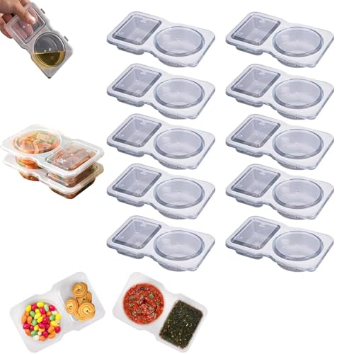 ZHKVAG Reusable Snack Containers, Snack Pack Container, Reusable Snack Packs 2 Compartments, Mini Snack Containers 2 Compartment with Lids, Double Compartment Condiment Snack Container (10Pcs) von ZHKVAG