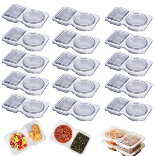 ZHKVAG Reusable Snack Containers, Snack Pack Container, Reusable Snack Packs 2 Compartments, Mini Snack Containers 2 Compartment with Lids, Double Compartment Condiment Snack Container (15Pcs) von ZHKVAG