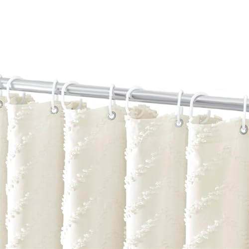 ZHLHLZ Welle Quasten Duschvorhang Textil Wasserabweisend Anti-Schimmel Stoff Waschbar Badezimmervorhang beige 180x240cm von ZHLHLZ