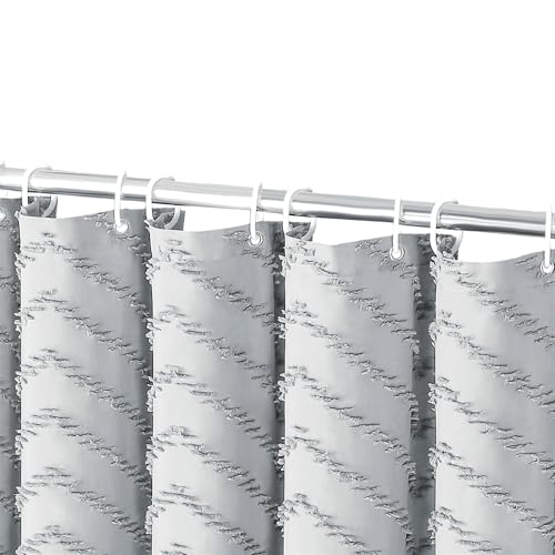 ZHLHLZ Welle Quasten Duschvorhang Textil Wasserabweisend Anti-Schimmel Stoff Waschbar Badezimmervorhang grau 180x200cm von ZHLHLZ