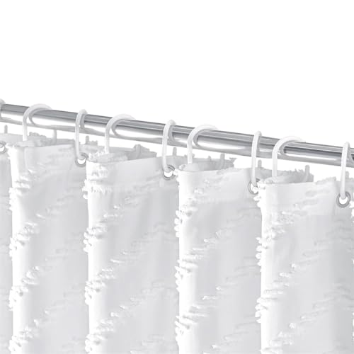 ZHLHLZ Welle Quasten Duschvorhang Textil Wasserabweisend Anti-Schimmel Stoff Waschbar Badezimmervorhang weiß 180x240cm von ZHLHLZ