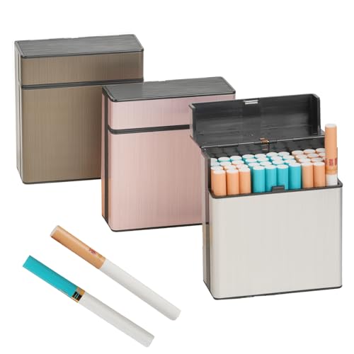 ZHLIMY 3 Stück Zigarettenetui Metall, Zigarettenbox aus Aluminium, Zigarettenschachtel Box für Standard 40 Zigaretten, Cigarette Case, Zigaretten Box, Zigaretten Schachteln (Rosa, Grau, Schwarz) von ZHLIMY