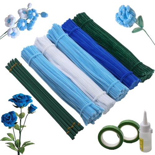 ZHLIMY 500 Stück Pfeifenreiniger Blumen, Pfeifenputzer zum Basteln, Pfeifenreiniger Blau für DIY-Projekte, 5 Farben Chenilledraht, Pipe Cleaner Flower Set mit 50 Stück Grün Basteldraht ZHLIMY 500 Stück Pfeifenreiniger Blumen, Pfeifenputzer zum Basteln, Pfeifenreiniger Blau für DIY-Projekte, 5 Farben Chenilledraht, Pipe Cleaner Flower Set mit 50 Stück Grün Basteldraht von ZHLIMY