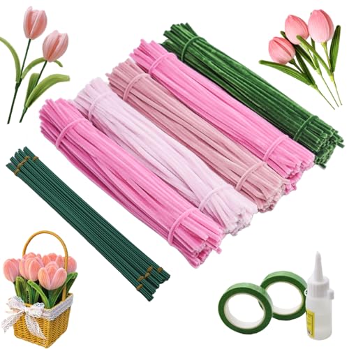 ZHLIMY 500 Stück Pfeifenreiniger Blumen, Pfeifenputzer zum Basteln, Pfeifenreiniger Rosa Tulpe Bouquet Set, 5 Farben Chenilledraht mit 50 Stück Grün Basteldraht, Pipe Cleaner Pink Flower Set ZHLIMY 500 Stück Pfeifenreiniger Blumen, Pfeifenputzer zum Basteln, Pfeifenreiniger Rosa Tulpe Bouquet Set, 5 Farben Chenilledraht mit 50 Stück Grün Basteldraht, Pipe Cleaner Pink Flower Set von ZHLIMY