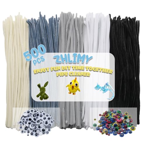 ZHLIMY 500 Stück Pfeifenreiniger Schwarz/Weiß/Dunkelgrau/Hellgrau/Elfenbein, 5 Farben Pfeifenputzer mit 200 Beweglichen Augäpfeln Selbstklebend, Chenilledraht für Kreative DIY-Projekte ZHLIMY 500 Stück Pfeifenreiniger Schwarz/Weiß/Dunkelgrau/Hellgrau/Elfenbein, 5 Farben Pfeifenputzer mit 200 Beweglichen Augäpfeln Selbstklebend, Chenilledraht für Kreative DIY-Projekte von ZHLIMY