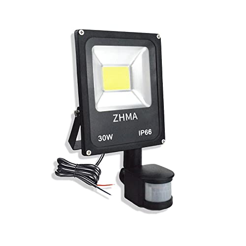 ZHMA 12V-24V DC LED Aussenleuchte Mit Bewegungsmelder, 30 W Strahler Mit Bewegungsmelder Aussen, IP66 Wasserdichter PIR-LED-Flutlicht 6000 K Tageslicht für Garten, Garage, Hinterhof, Eingangsbereich von ZHMA