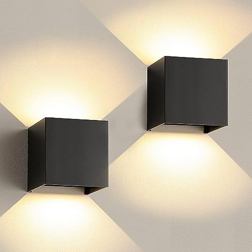 ZHMA Aussenleuchten Hauswand 2 Stück Einstellbarer Lichtstrahl,12W 3000K Warmweißes Licht Wandlampe Up and Down Leuchten Innen/Aussen Wasserdicht IP65 für Wohnzimmer,Balkon,Schlafzimmer,Flur,Schwarz von ZHMA