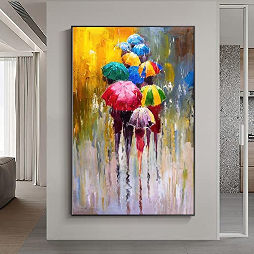Abstrakte bunte Regenschirm-Kunst-Bilder gerahmte Wandkunst für Wohnzimmer-Leinwand-Malerei Moderne Heimdekoration 75 x 150 cm/(30 x 59 Zoll) mit schwarzem Rahmen von ZHMANLUCK