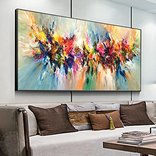 Abstraktes, buntes, modernes Kunstgemälde, großes gerahmtes Kunstwerk, Wohnzimmer, übergroßes Wandgemälde, Dekor, 100 x 200 cm/(39 x 78 Zoll) mit schwarzem Rahmen von ZHMANLUCK