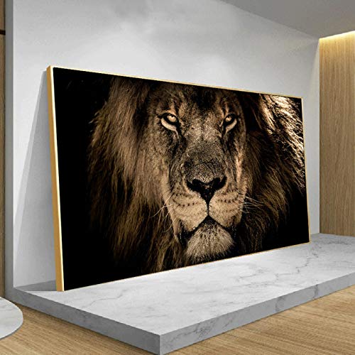 Afrikanische Kunstbilder, groß, Löwe, Leopard, Tiere, Gesicht, Leinwand, Gemälde, übergroße Wandkunst, Poster, Drucke für Wohnzimmer mit goldenem Rahmen, 95 x 183 cm/(37 x 72 Zoll) mit goldenem Rahmen von ZHMANLUCK