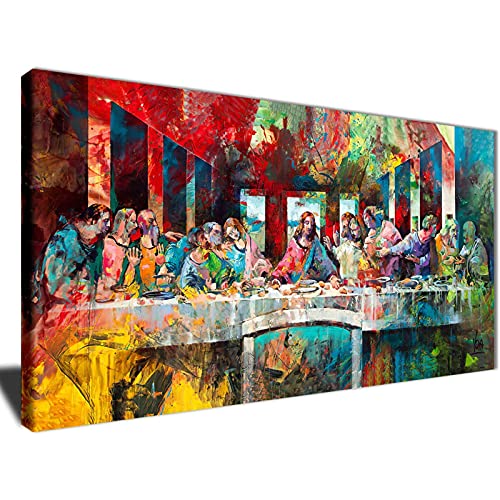 Berühmter Maler Da Vinci's Last Supper Graffiti Poster Leinwand Gemälde Wandbild Klassische Kunst - Wohnzimmerdekoration 50x105cm(20x41in) mit Rahmen von ZHMANLUCK