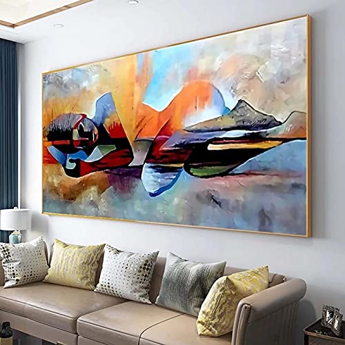 Buddha Lord Große Gerahmte Leinwanddrucke - Ölgemälde Wandkunst Bild für Wohnzimmer Abstrakte Leinwand Malerei Poster 60x132cm (24x52in) Mit Rahmen von ZHMANLUCK