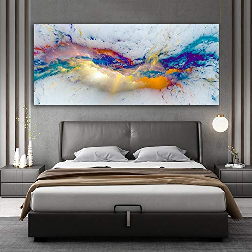 Bunte Wolken Abstraktes Ölgemälde Große Leinwand Wandkunst Bild Für Wohnzimmer Leinwand Moderne Kunst Poster Und Druck 70x160cm (28x63in) Mit Rahmen von ZHMANLUCK