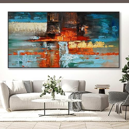 Bunte abstrakte moderne Leinwand-Wandkunst, große Wandkunst für Wohnzimmer, schwarzer Posterrahmen für horizontale oder vertikale Wandmontage, 100 x 200 cm/(39 x 79 Zoll) mit schwarzem Rahmen von ZHMANLUCK