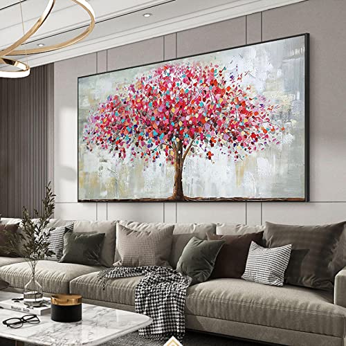 Buntes Baum-gerahmtes abstraktes großes Ölgemälde auf Leinwand modernes beliebtes übergroßes Poster Home Wall Art Decor 75 x 150 cm (30 x 60 Zoll) mit Rahmen von ZHMANLUCK