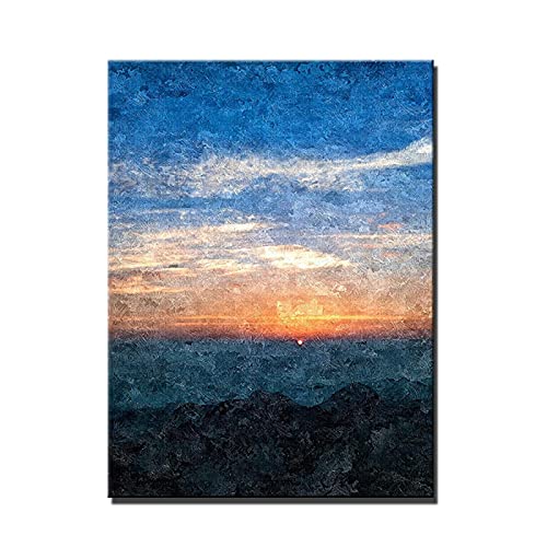Große Wandkunst für Wohnzimmer, gemaltes abstraktes Sonnenuntergang-Ölgemälde auf Leinwand, abstrakte Landschaftsmalerei, Wanddekoration, 70 x 105 cm (28 x 41 Zoll) mit Rahmen von ZHMANLUCK