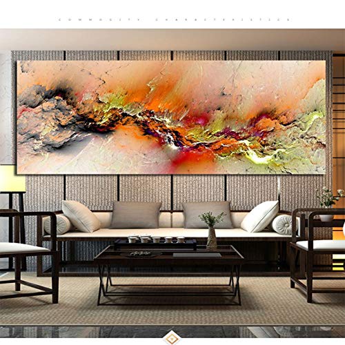 Großes dekoratives gelbes abstraktes orange Klumpenfarbe-Fantasie-Wolken-Wandbild-Ölgemälde für Kunst-Leinwand-Plakat 50x130cm(20x51in) mit Rahmen von ZHMANLUCK