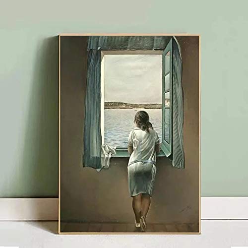 Home Malerei Großformat Salvador Dali Frau am Fenster Leinwand Gemälde Poster und Drucke Wandkunst Bilder 50x85cm (20x33in) Mit Rahmen von ZHMANLUCK
