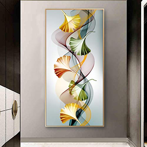 Moderne abstrakte Kunst bunte Blätter Poster und Drucke gerahmte Leinwand Malerei Wandkunst Bilder für Wohnzimmer Wohnkultur 90 x 175 cm (35 x 69 Zoll) mit Rahmen von ZHMANLUCK
