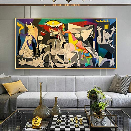 ZHMANLUCK Picasso Pictures Home Poster und Drucke Wanddekoration – Guernica von Picasso Leinwand Gemälde berühmte Leinwand Wandkunst 75 x 150 cm/(30 x 59 Zoll) mit goldenem Rahmen von ZHMANLUCK