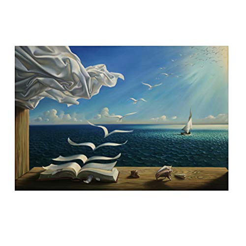 Salvador Dali Ölgemälde The Waves Buch Segelboot Wandgemälde auf Leinwand Dekoration Poster Drucke Wandkunst Bilder 60x115cm (24x45in) Mit Rahmen von ZHMANLUCK