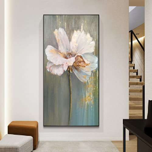 Schöne Blumen Große gerahmte Leinwand Wandkunst Abstrakte Wandposter Wohnzimmer Hauptdekoration Ölgemälde auf Leinwand 60x132cm(24x52in) mit Rahmen von ZHMANLUCK