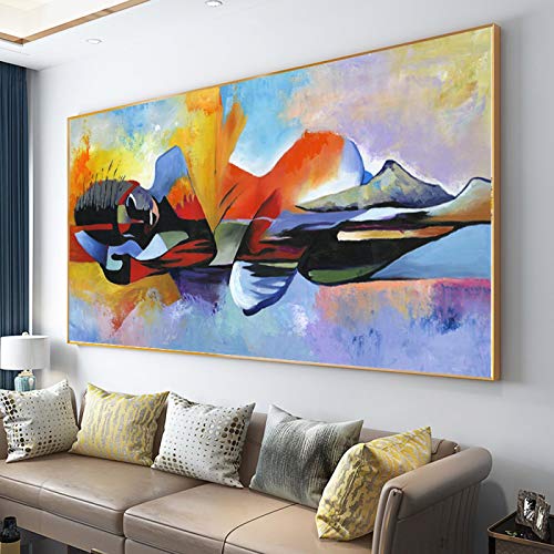 ZHMANLUCK Übergroßes Lord Buddha Abstraktes Ölgemälde Buddha Leinwand Poster mit goldenem Rahmen Druck Wandkunst Große Bilder für Wohnzimmer 100 x 200 cm/(39 x 78 Zoll) mit goldenem Rahmen von ZHMANLUCK