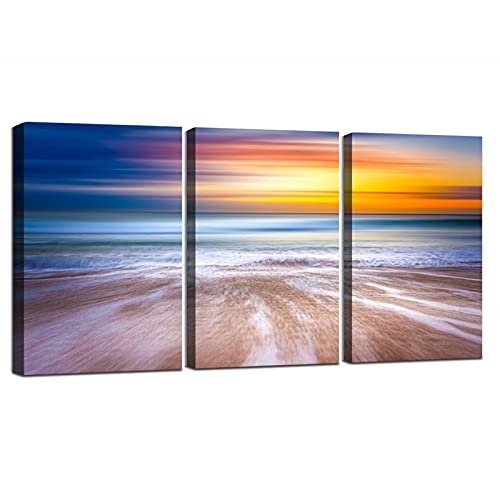 Wandkunst Bild für Wohnzimmer Sonnenuntergänge Natürliches Meer Strand Leinwand Malerei Kokospalme Landschaft Gerahmte Poster und Drucke 20x30cm (8x12in) x3 Mit Rahmen von ZHMANLUCK