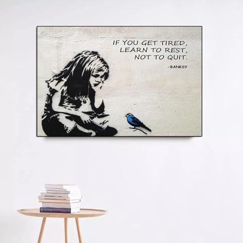 Banksy Bild Wandkunst Blauer Vogel Leinwandgemälde Abstrakte Straßengraffiti Posterdruck Büro Wandkunst Raumdekoration 60x90cm/(24x36Zoll) Mit schwarzem Rahmen von ZHMANLUCK