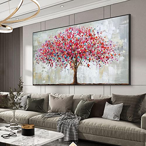 Buntes Baum-gerahmtes abstraktes großes Leinwand-Ölgemälde modernes beliebtes übergroßes Poster Home Wall Art Decor 55 x 110 cm (22 x 43 Zoll) mit Rahmen von ZHMANLUCK