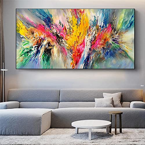 ZHMANLUCK Extra große bunte Wolken abstrakte Leinwand gerahmte Wandkunst für Wohnzimmer-Wanddekorationen 70 x 140 cm/(28 x 55 Zoll) mit schwarzem Rahmen von ZHMANLUCK