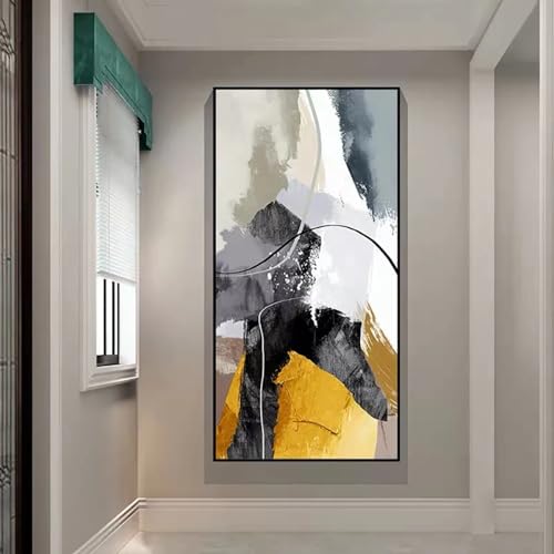 ZHMANLUCK Gelb-schwarz-weißes Bild, Kunst-Wanddekoration für Wohnzimmer, Malerei, große gerahmte Dekorationen, 95 x 190 cm/(38 x 75 Zoll) mit schwarzem Rahmen von ZHMANLUCK