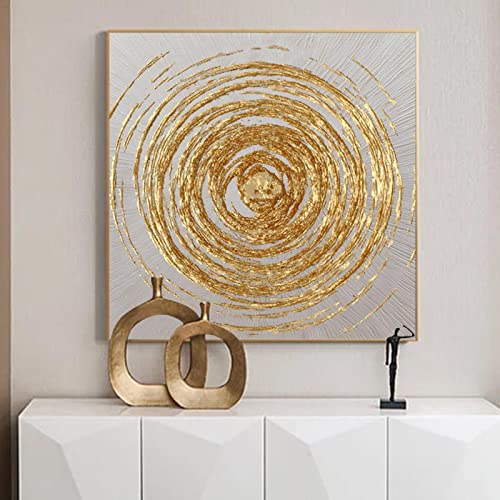 ZHMANLUCK Große Blattgoldbilder für Wohnzimmerwände, goldener Kreis, Ölgemälde auf Leinwand, abstraktes, minimalistisches Gemälde, Wandkunst, 50 x 70 cm (20 x 28 Zoll) x 2, mit Rahmen von ZHMANLUCK
