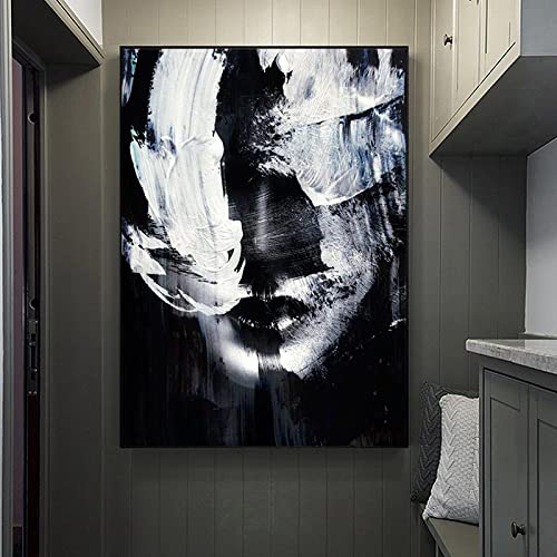 ZHMANLUCK Wandkunstdruck Bild Schwarz Weiß Frau Gesicht Poster Abstrakter Charakter Dekorative Innenmalerei für Raum Wohnkultur 80x120cm(32x47in) mit Rahmen von ZHMANLUCK
