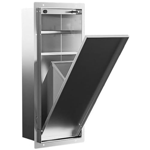 Unterputz-Wandnische Edelstahl 22.4x53.2x14cm - 3-in-1 Toilettenpapierhalter mit Shelf, Recessed Trash Bins, Platzsparender Badezimmer-Organizer für Renovierung (Silber) von ZHNANDAMAI