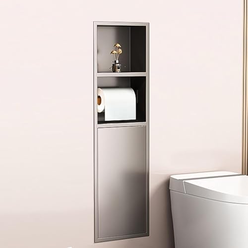 ZHNANDAMAI Eingelassene Duschnische, Wandregal-Organizer für Badezimmer Duschregal aus Edelstahl Eingelassener Toilettenpapierhalter Integriertes Mülleimerregal für Küche, Wohnzimmer, Hotel von ZHNANDAMAI