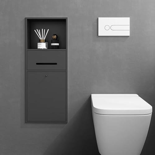 ZHNANDAMAI Toilettenpapierhalter Unterputz Wandnische mit Ablagefach, Mülleimer, Toilettenpapierhalter, Platzsparend, Badnische mit Schrank für Taschentücher, Papierrollen und Telefon (Black) von ZHNANDAMAI