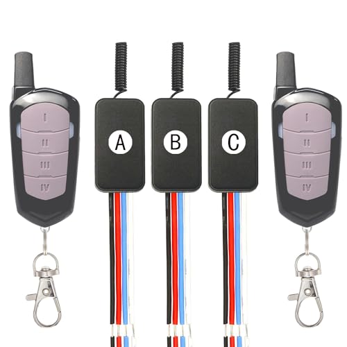 ZHOFONET DC12V Funkschalter,3 Wege Drahtloser Fernbedienung Schalter,DC 5V/12V/24V/30V 3A Mini Relais 3 Kanal Wireless Lichtschalter Fernbedienung 164FT Langstrecken,für Lichtleisten, Türschlösser von ZHOFONET