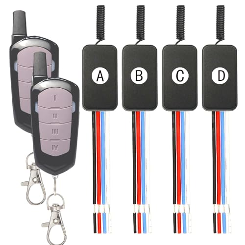 ZHOFONET DC12V Funkschalter,4 Wege Drahtloser Fernbedienung Schalter,DC 5V/12V/24V/30V 3A Mini Relais 4 Kanal Wireless Lichtschalter Fernbedienung 164FT Langstrecken,für Lichtleisten, Türschlösser von ZHOFONET