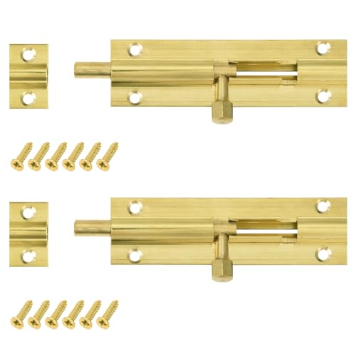 2 Stück Bolzenriegel Türriegel Gold 3 Zoll, Modern Messing Schubriegel Schlossriegel Tür- und Fensterschloss von ZHONG AN