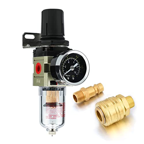 Wasserabscheider Druckminderer Druckluftregler für Druckluftkompressor, 1/4 Zoll Filter mit Schnellkupplung von ZHONG AN