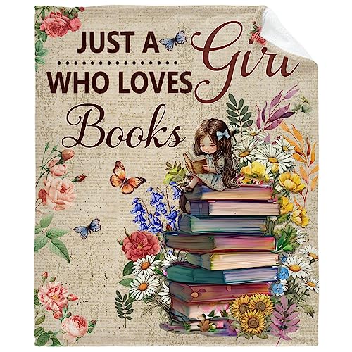 Just A Girl Who Loves Books Decke, Buch, Geschenke für Buchliebhaber, Frauen Mädchen, weich, leicht, Flanell, Überwurfdecken für Couch, Bettwäsche, Sofa, Reisen, S, 101,6 x 127 cm, Geschenk für Kinder von ZHONGKUI