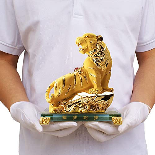 MLSJM Feng Shui Zodiac Tiger, Goldenes Kunstharz Feng Shui Statue Chinesisches Sternzeichen Tier Tiger, Home Office Tischdekoration Figur Geschenkkollektion von ZHONGPIN
