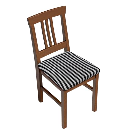 ZHONGSK Stretch-Sitzbezüge für Esszimmerstühle, schwarz-weiß gestreift, quadratisch, abnehmbar, waschbar, Stuhlhussen mit Bändern, Universal-Stuhl-Sitzschoner von ZHONGSK