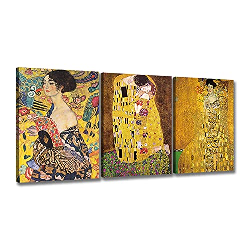 ZHONGYUTONG 3 Stück Gustav Klimt Berühmte Leinwand Kunstdrucke Gerahmtes Abstraktes Gustav Klimt Kuss Ölgemälde Bild Poster für Heimdekoration (50x70cmx3 Teiliges) von ZHONGYUTONG