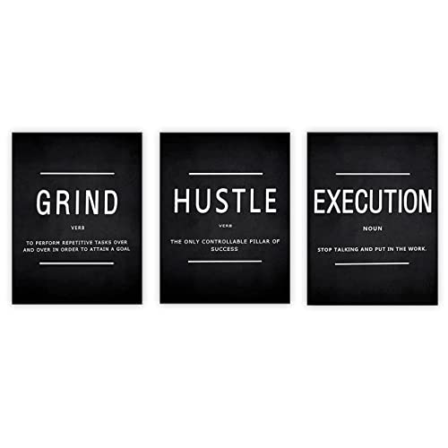 ZHONGYUTONG 3 Stück Inspirierende Leinwand Wandbild Grind Hustle Execution Kunstdruck Poster Motivierende Unternehmer Gemälde Positive Zitate Wanddekoration Geschenk (50x70cmx3 Teilig, Kein Rahmen) von ZHONGYUTONG