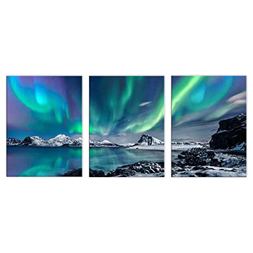 ZHONGYUTONG 3 Stück Kunstdruck auf Leinwand Aurora Bilder Gemälde Natur Nordlicht Poster Wanddekoration für Wohnzimmer Schlafzimmer Büro (Kein Rahmen, 60x90cmx3 Teiliges) von ZHONGYUTONG