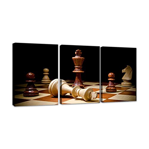 ZHONGYUTONG 3 Stück Retro Schach Schachmatt Kunstdrucke Gerahmt König Gewinnt Schach Bild Leinwand Gemälde Poster Wohnkultur (60x90cmx3 Teilig) von ZHONGYUTONG