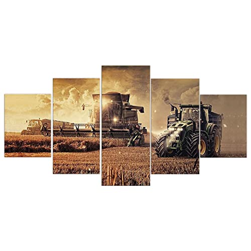 ZHONGYUTONG 5 Stück Bauernhof Traktor Leinwand Kunstdruck Herbst Landschaft Wandbild Residenz Gemälde Poster Moderne Heimdekoration (250x120cm, Kein Rahmen) von ZHONGYUTONG