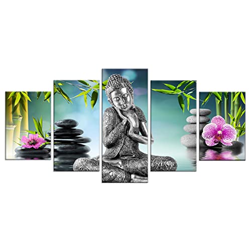 ZHONGYUTONG 5 Stück Buddha Leinwand Kunstdruck Zen Bild Moderne Buddha Orchidee Bambus Wassergemälde für Schlafzimmer Dekoration (100x55cm, Kein Rahmen) von ZHONGYUTONG